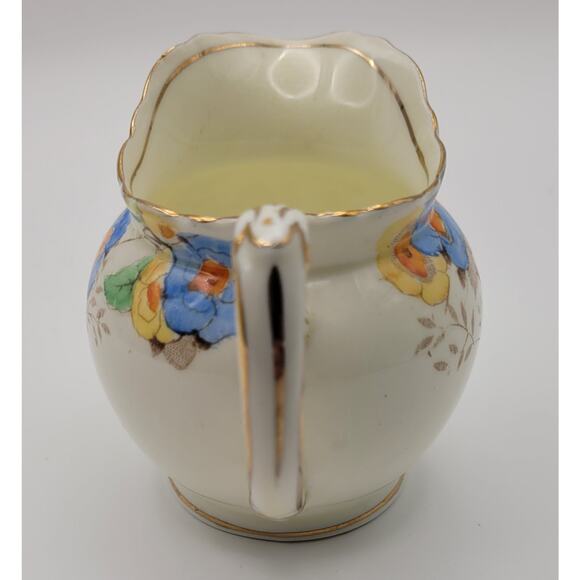 1936 Foley China E.Brain & Co Creamer Blue and Yellow Floral - Picture 6 of 6